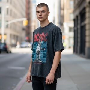 AC/DC 2000 stiff upper lip America tour Charcoal Graphic band Tee t shirt Sz M